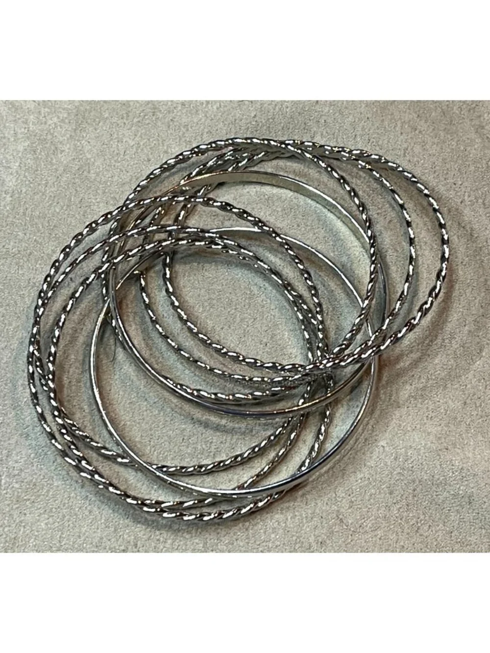 Vintage Y2K Express Silver Tone Multi Strand Bangle Intertwined Bracelet Set